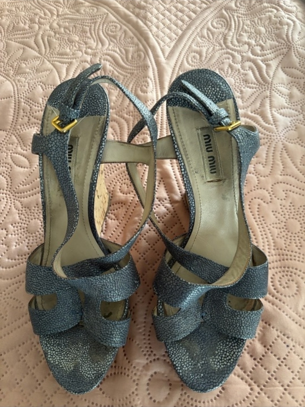 Miu Miu Blue Textured Strappy Sandals